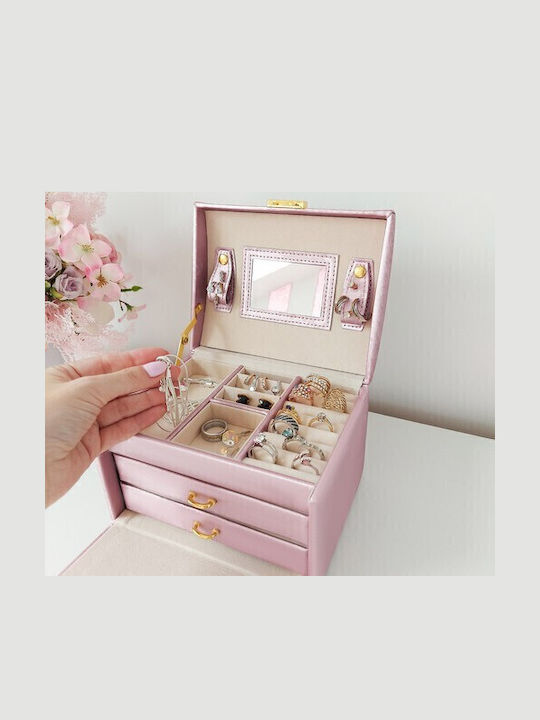 Zola Cutie Pentru Bijuterii Cu Oglindă Roz 17.5x13.8x13.5cm