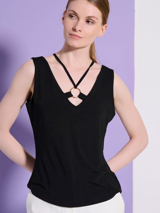 Matis Fashion Women's Crop Top Sleeveless with V Neckline Black