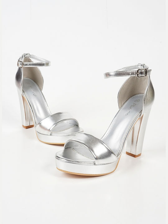 Piazza Shoes Platform Women's Sandals with Ankle Strap Silver