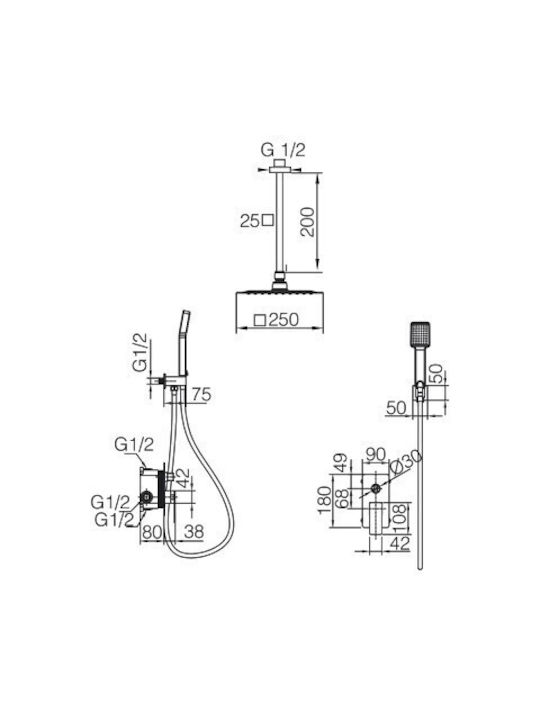 Imex Built-in Mixer, Hand Shower & Shower Head Set for Shower 2 Exits Gold