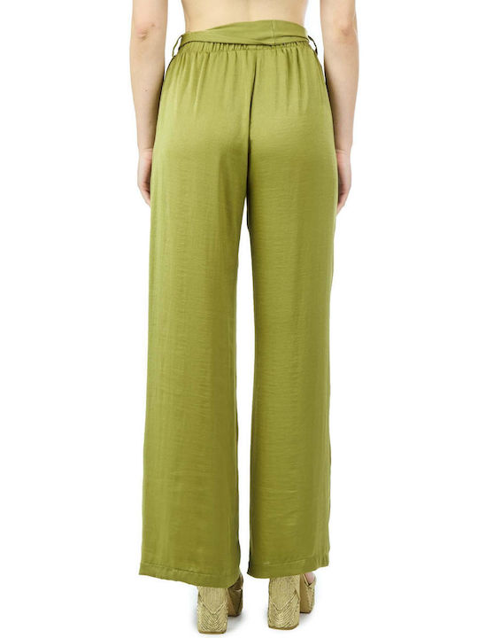 Moutaki Women's High Waist Satin Trousers Green