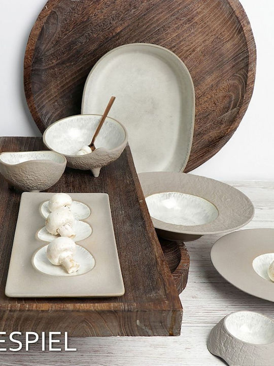 Espiel Ceramic Dessert Divided Serving Plate with 3 Slots Spirit Beige 15.8x31.8x2.2cm