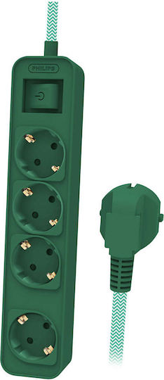 Philips Power Strip 4 Positions with Switch and Cable 1.5m Green