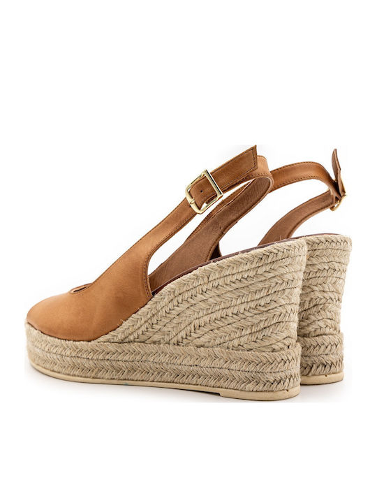 Women's Leather Peep Toe Platforms Tabac Brown