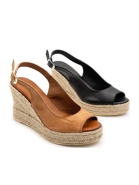 Women's Leather Peep Toe Platforms Tabac Brown