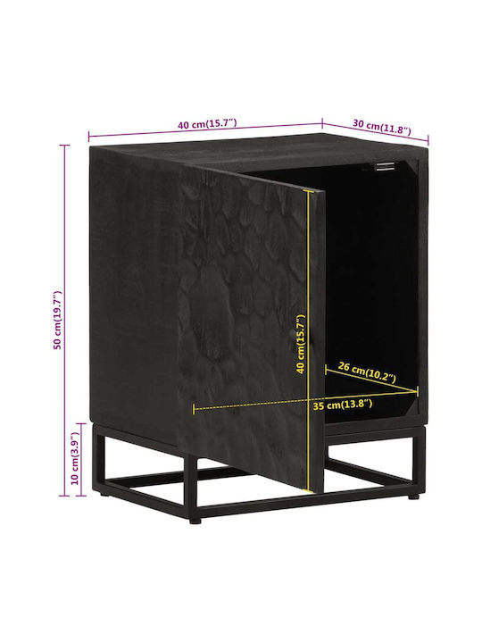 Wooden Bedside Table with Metal Legs Mango 40x30x50cm