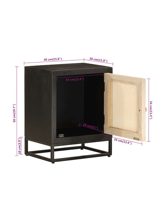 Wooden Bedside Table with Metal Legs Mango 40x30x50cm