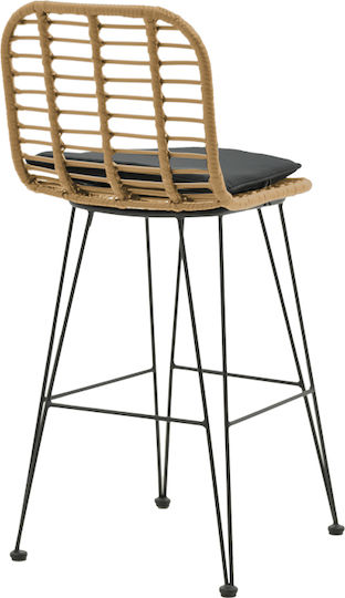 Gartenhocker Bar Außenbereich Rattan Naoki mit Kissen Schwarz 45x51x107cm