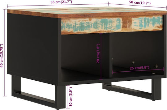 Rectangular Side Table Made of Solid Wood Multicolour 55x50x40 cm