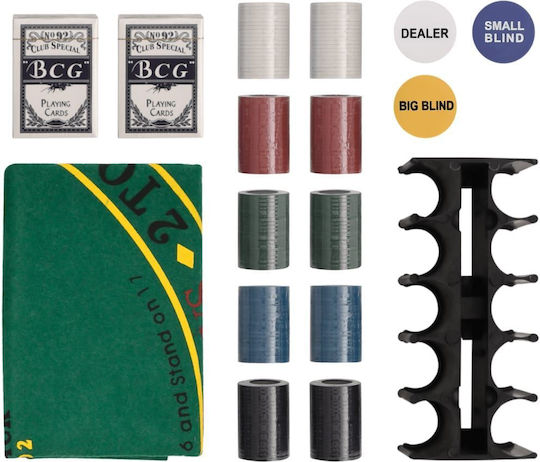 vidaXL Set 200 Poker Chips 40mm / 4gr with 2 Decks and Felt