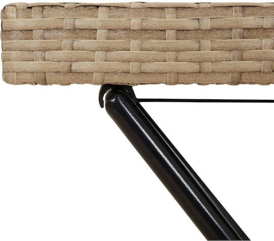 Auxiliary Outdoor Foldable Table with Rattan Surface and Metal Frame Natural 65x40x75cm