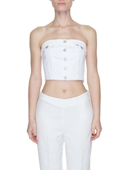 Tommy Hilfiger Women's Summer Blouse Cotton Strapless White