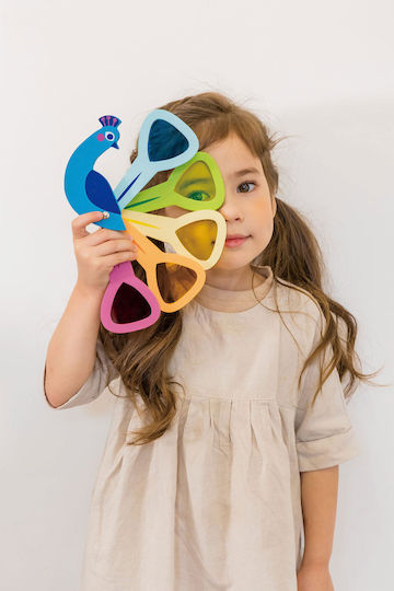 Jucărie din lemn păun jucărie de sticlă colorată Ferestre de sticlă Culori de învățare Tender Leaf Toys