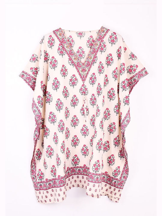 Boho Kurzer Fuchsia Strandkaftan