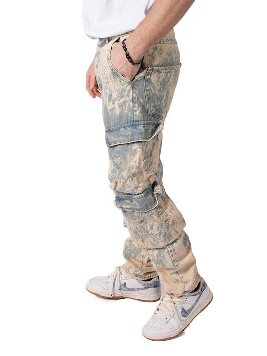 Paperinos Pantaloni de Bărbați din Jean în Croială Relaxată Acid Wash