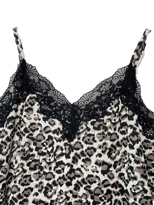 Women's Nightgown Short Adjustable Straps Black Lace Slim Fit Animal Pret Dark