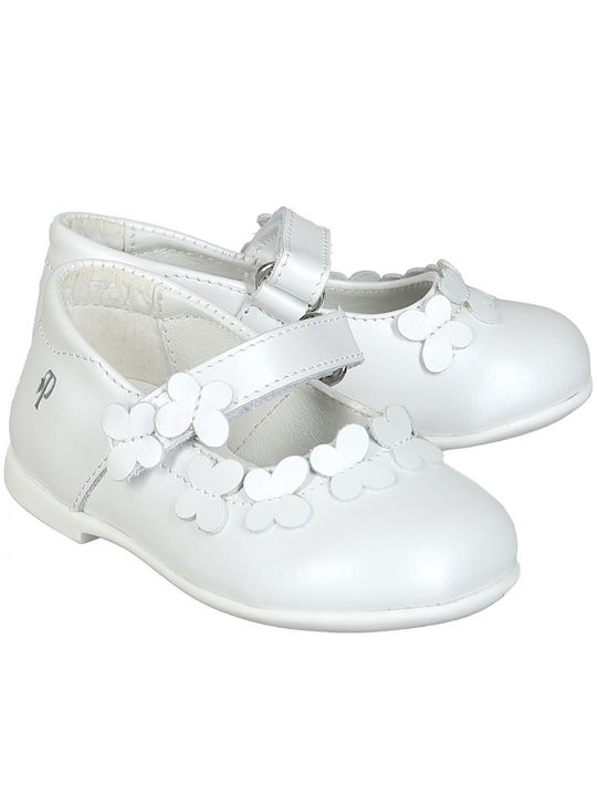 Primigi Kids Leather Ballerinas with Hoop & Loop Closure White