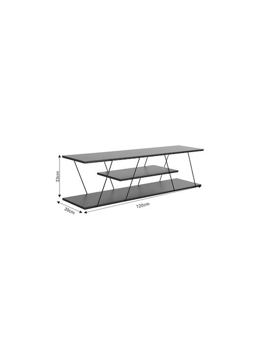 TV Stand Wooden Tars Grey-black L120xW30xH33cm