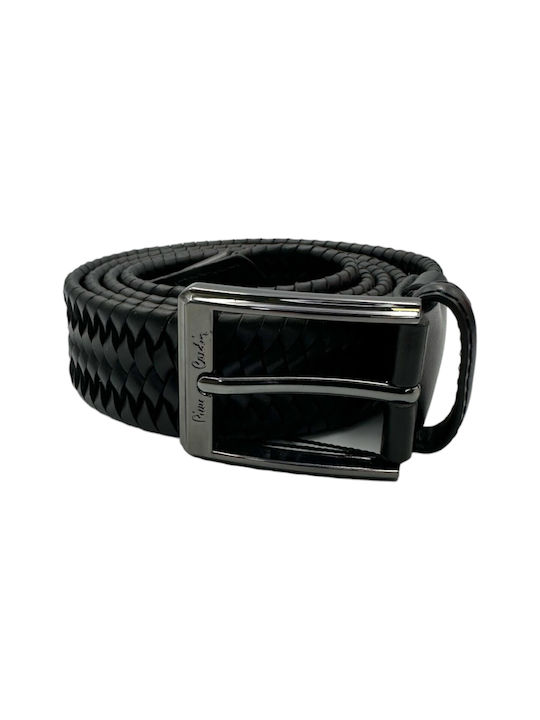 Pierre Cardin Men's Knitted Leather Elastic Belt Black