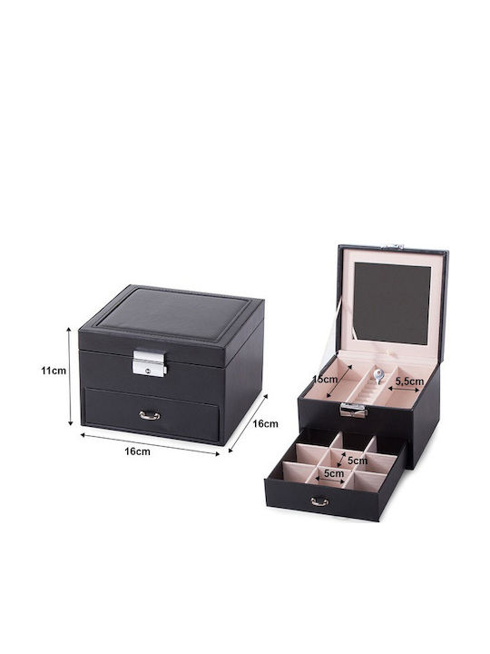 Κουτί Κοσμημάτων με Καθρέφτη Μαύρο 16x16x11cm