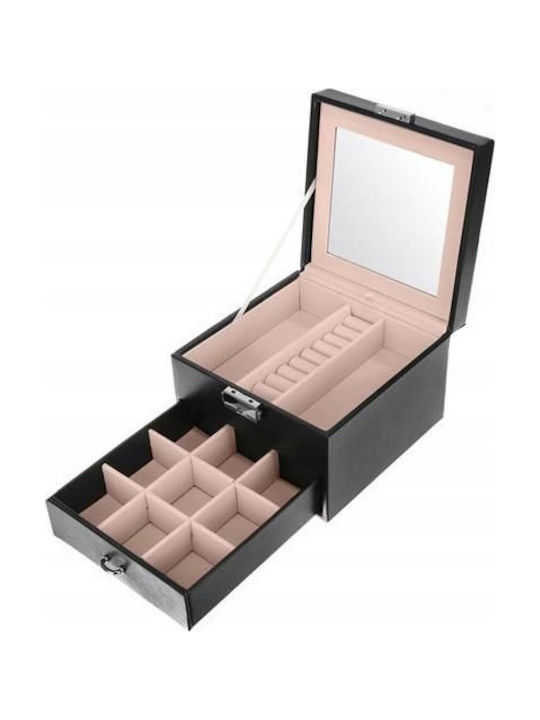 Κουτί Κοσμημάτων με Καθρέφτη Μαύρο 16x16x11cm