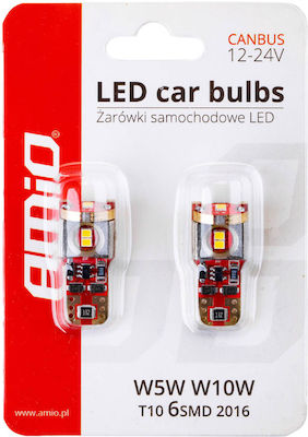 AMiO Λάμπες Αυτοκινήτου T10 Canbus LED 6000K Ψυχρό Λευκό 12-24V 2τμχ