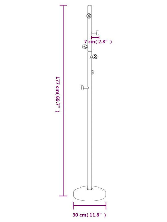 vidaXL Καλόγερος Μεταλλικός Λευκός / Φυσικό 30x30x177cm