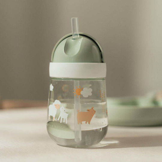 Little Dutch Εκπαιδευτικό Ποτηράκι Καλαμάκι 300ml Little Farm Απαλό Πράσινο