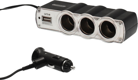 Andowl Qca24 Φορτιστής Αυτοκινήτου 60W με Θύρες: 1xUSB 3xΑναπτήρα Ασημί Χρώμα