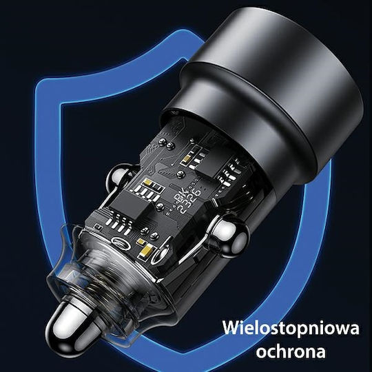 Usams Φορτιστής Αυτοκινήτου 60W με Θύρες: 1xUSB 1xType-C Μωβ Χρώμα