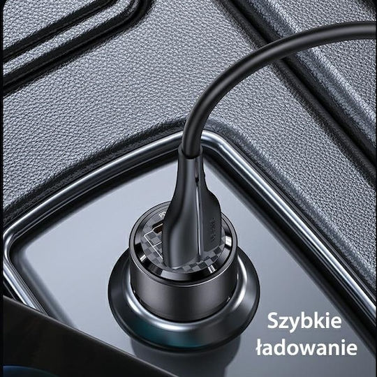 Usams Φορτιστής Αυτοκινήτου 60W με Θύρες: 1xUSB 1xType-C Μωβ Χρώμα