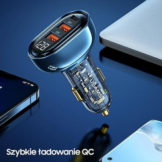 Usams Φορτιστής Αυτοκινήτου 125W Γρήγορης Φόρτισης με Θύρες: 2xUSB 1xType-C Γκρι