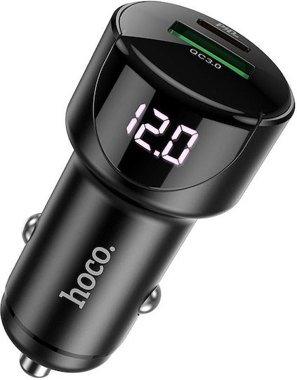 Hoco Auto-Ladegerät 20W 3A Schnellladung mit Anschlüssen: 1xUSB 1xType-C Schwarz Farbe