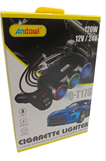 Awei Auto-Ladegerät 5A mit Anschlüssen: 3xZigarettenanzünder Schwarz Farbe