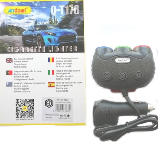Awei Auto-Ladegerät 5A mit Anschlüssen: 3xZigarettenanzünder Schwarz Farbe