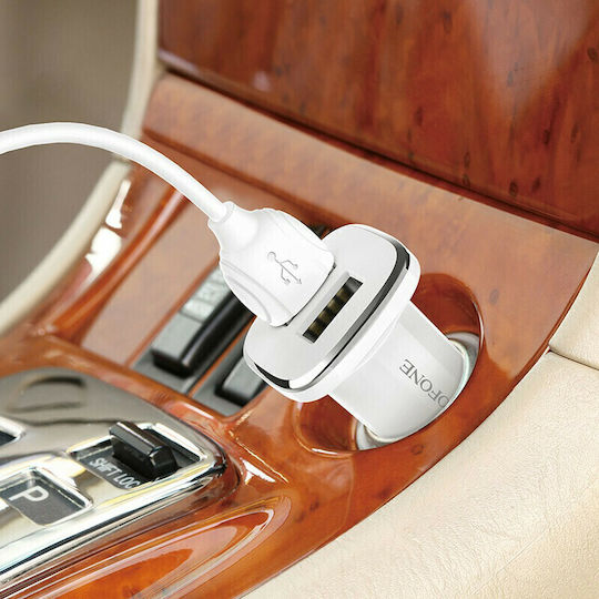Borofone BZ12 Auto-Ladegerät mit Anschlüssen: 2xUSB mit Kabel Blitzschlag / Mikro-USB / Typ-C,TC-TC Weiß Farbe
