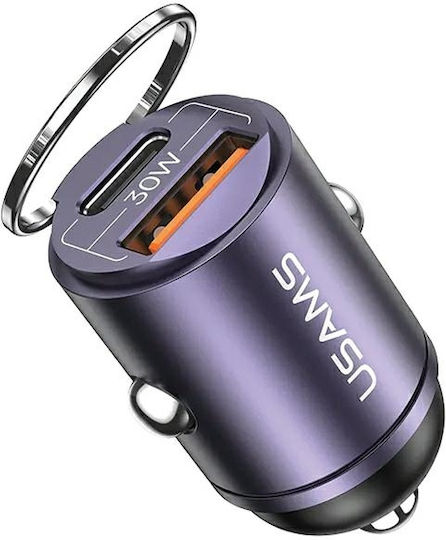 Usams Φορτιστής Αυτοκινήτου 30W 5A Γρήγορης Φόρτισης με μία Θύρα: 1xUSB Μωβ Χρώμα