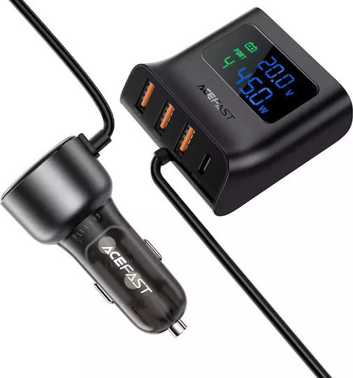 Acefast B11 138w Usb-a Usb-c Car Charger With 6 Ports - Black
