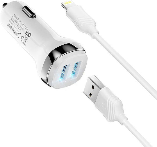 Hoco Car Charger White Z40 Superior Total Intensity 2.4A with Ports: 2xUSB with Cable Lightning