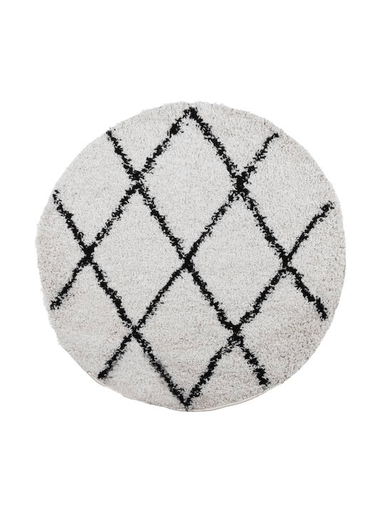 vidaXL Rug Round Shaggy Cream & Black