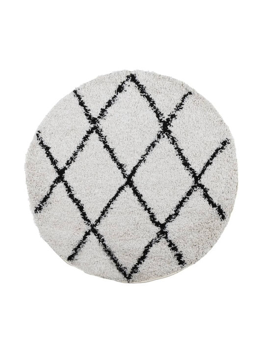 vidaXL Rug Round Shaggy Cream & Black