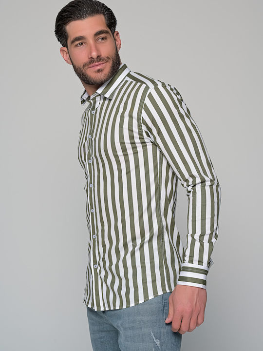 Ben Tailor Men's Shirt Long Sleeve Striped Haki