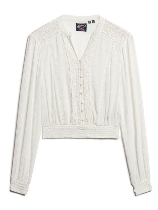 Superdry Women's Blouse with Lace White