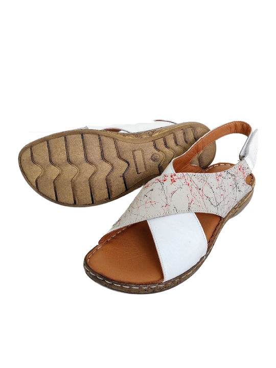 Leather Women's Flat Sandals Anatomic in White Color