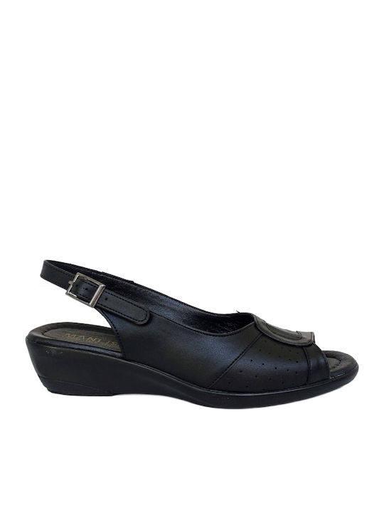 Leather Women's Flat Sandals Anatomic in Black Color