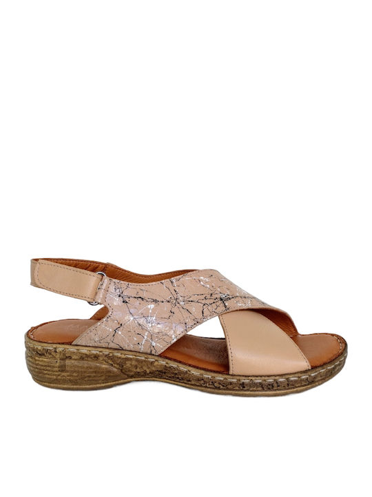 Leather Women's Flat Sandals Anatomic in Beige Color