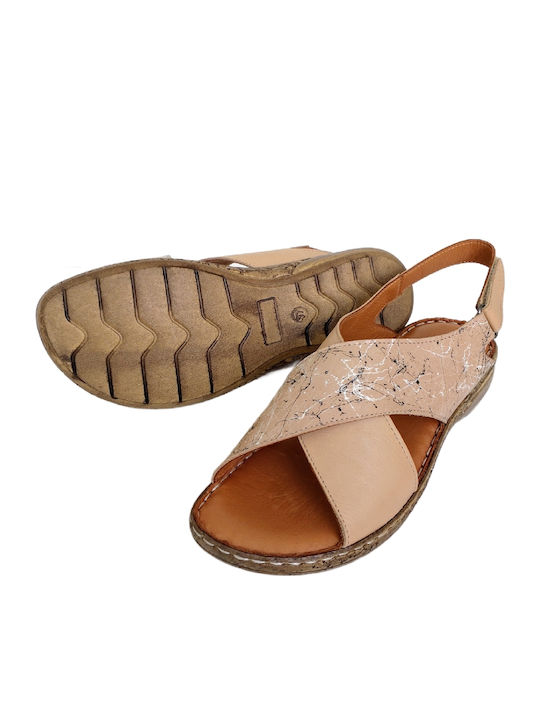 Leather Women's Flat Sandals Anatomic in Beige Color