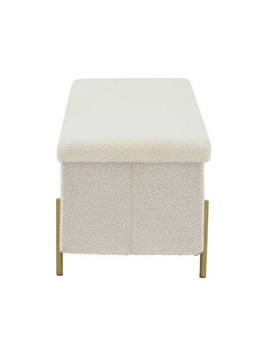 Stool For Living Room With Storage Space Upholstered with Fabric Ziwel White-gold 80x40x40cm