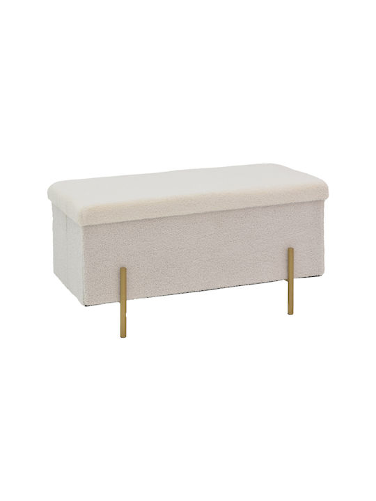 Stool For Living Room With Storage Space Upholstered with Fabric Ziwel White-gold 80x40x40cm