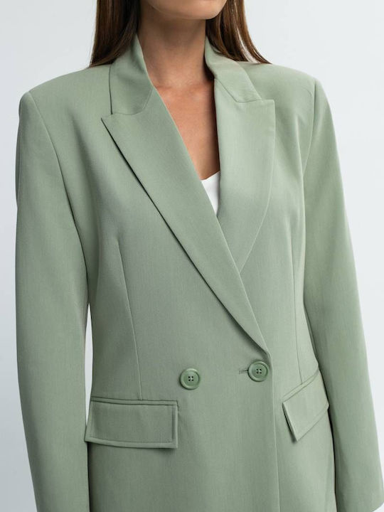 Mind Matter Women's Double Breasted Blazer Green